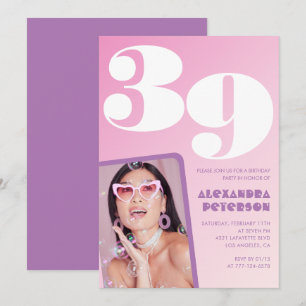 Cartes d'invitation rose groovy 39e anniversaire P