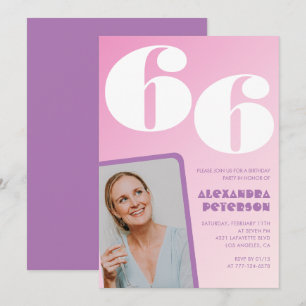 Cartes d'invitation rose Groovy pour 66ème anniver
