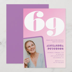 Cartes d'invitation rose Groovy pour 69e anniversa
