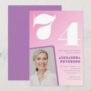 Cartes d'invitation rose Groovy pour 74e anniversa