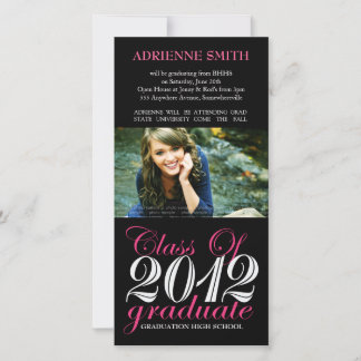 Cartes d'Invitation rose noir de la fête de gradua