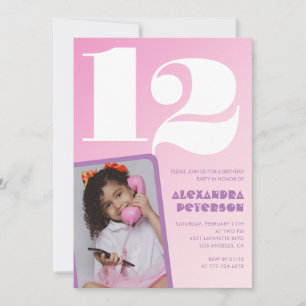 Cartes d'invitation rose pour 12 ans Fille Photo R