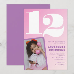 Cartes d'invitation rose pour 12 ans Fille Photo R