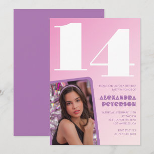Cartes d'invitation rose pour 14 ans Fille Photo R