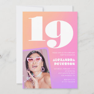 Cartes d'invitation rose pour ses 19 ans avec phot