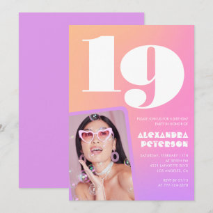 Cartes d'invitation rose pour ses 19 ans avec phot