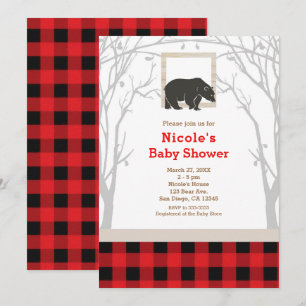 Cartes d'invitation Rustique Ours à Carreaux pour 