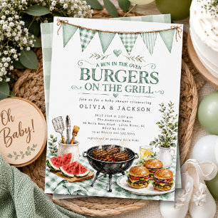 Cartes d'invitation sage verte pour Burgers sur le