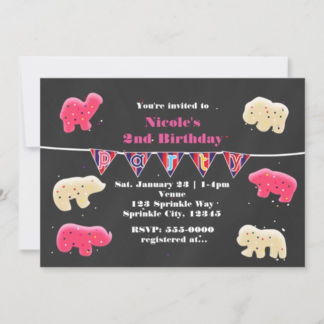 Cartes d'invitation saupoudrées pour fête d'annive (Devant)