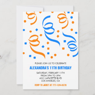 Cartes d'invitation simples pour 11 ans Confetti B