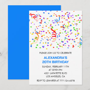Cartes d'invitation simples pour 20 ans Confetti R