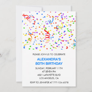 Cartes d'invitation simples pour 80 ans Confettis 