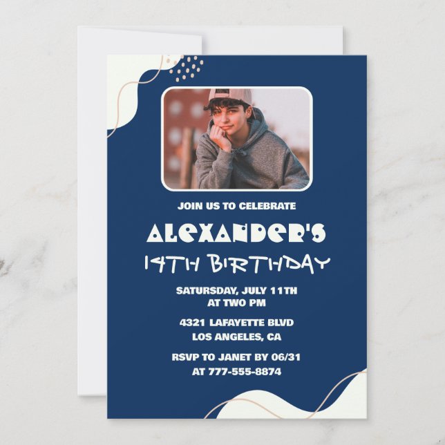 Cartes d'invitation simples pour les 14 ans Garçon (Devant)
