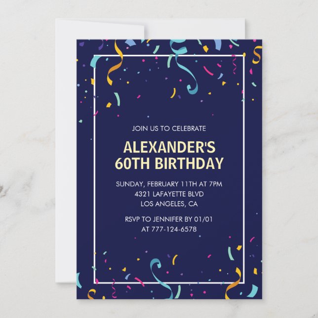 Cartes d'invitation simples pour les 60 ans Hommes (Devant)