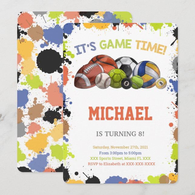 Cartes d'invitation Sport Star (Devant / Derrière)