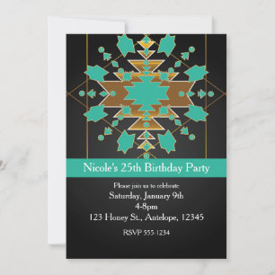 Cartes d'invitation sud-ouest turquoise or et noir