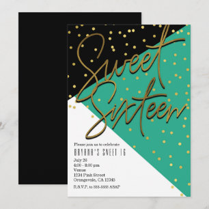 Cartes d'invitation Sweet 16 bleu sarcelle, noir e