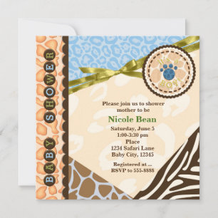 Cartes d'invitation thème safari bleu pour garçon 