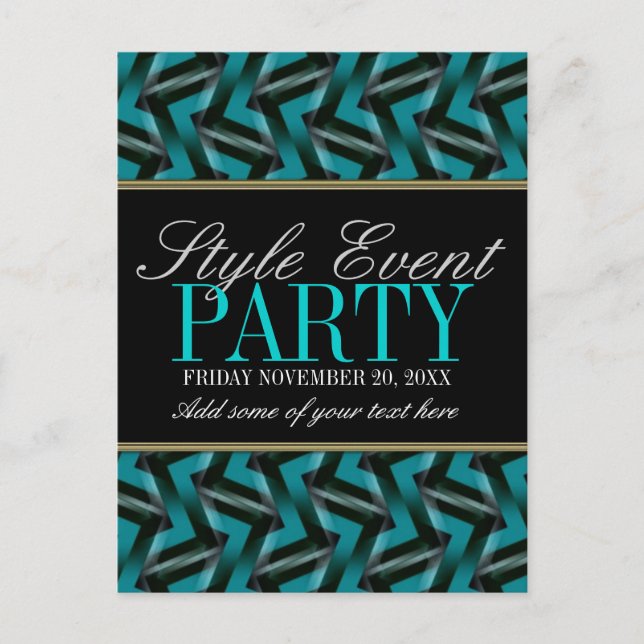 Cartes d'invitation turquoise Black Office Party (Devant)