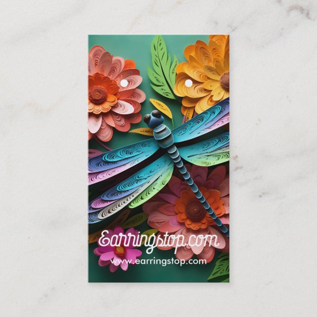 Cartes d'oreille Motif 3D Fleurs et libellules (Devant)