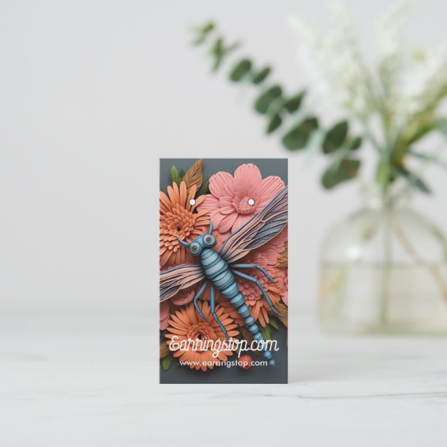 Cartes d'oreille Motif de libellules 3D (Debout devant)