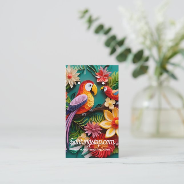 Cartes d'oreille Motif de perroquets 3D (Debout devant)