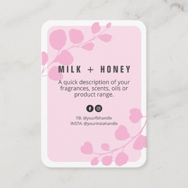 Cartes du tarif des produits botaniques roses (Devant)