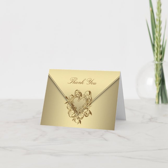 Cartes élégantes de Merci de coeur d'or (Devant)