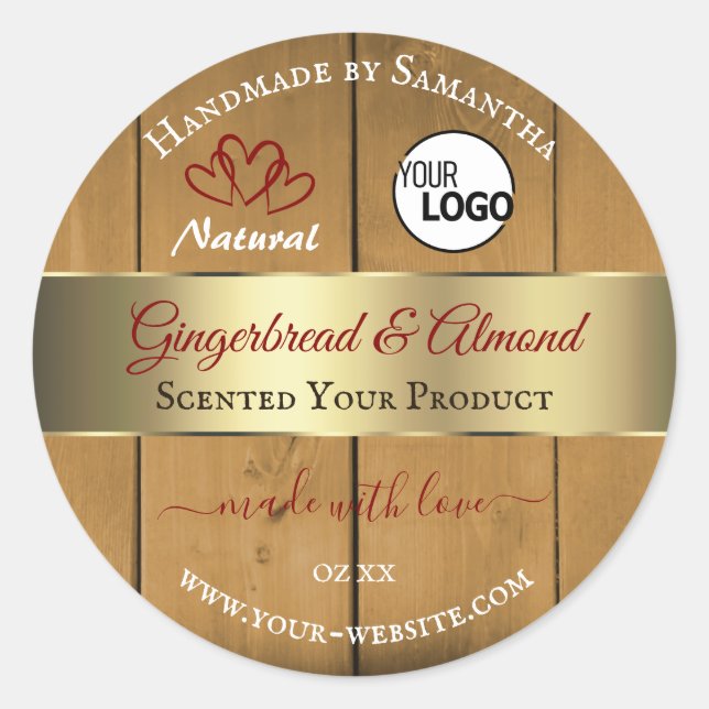 Cartes en bois Étiquette produit Gold Bordure Coeu (Devant)