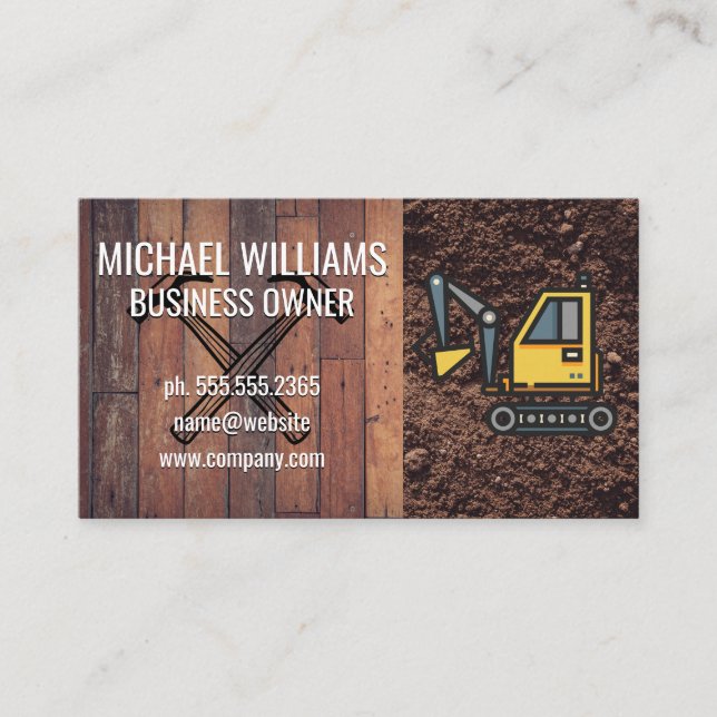 Cartes en bois | Excavateur et outils (Devant)