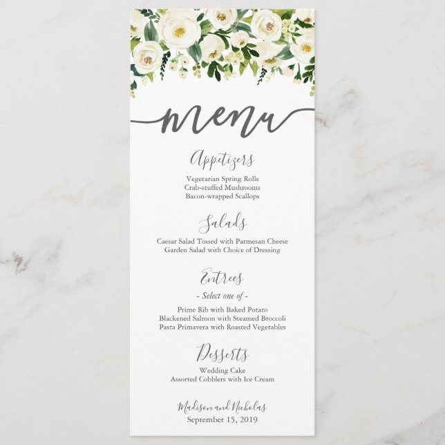 Cartes en rack de menu Fleur Blanche et Mariage Ve (Devant)