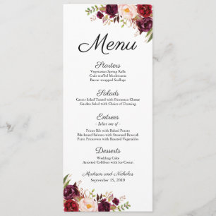 Cartes en rack de menu Mariage marsala et rose