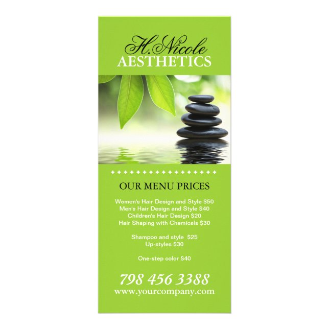 Cartes en rack du menu esthétique (Devant)