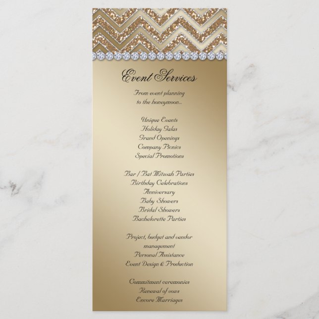 Cartes en rack Mariage Sparkle Gold Chevron (Devant)