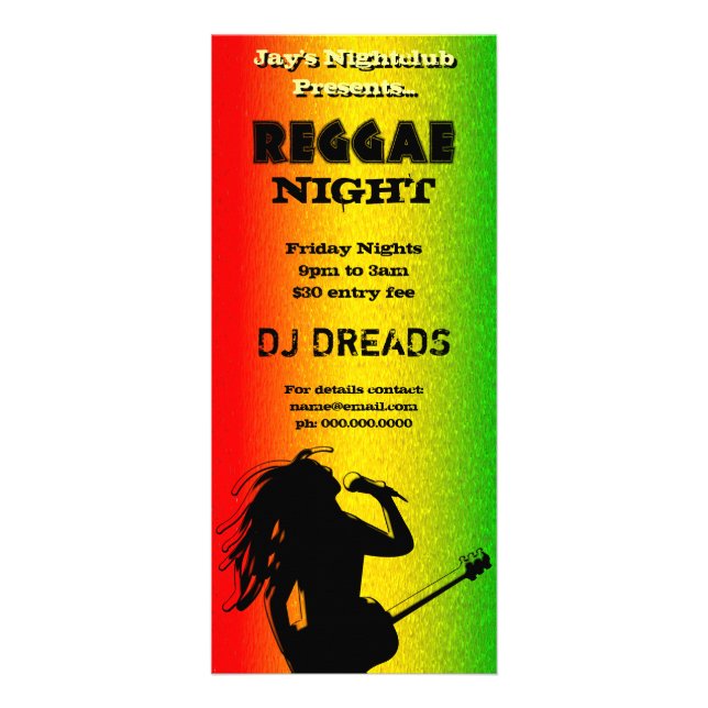 Cartes en rack pour la soirée reggae ou la discoth (Devant)