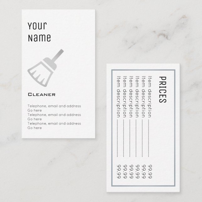 Cartes "essentielles" des prix plus propres (Devant / Derrière)