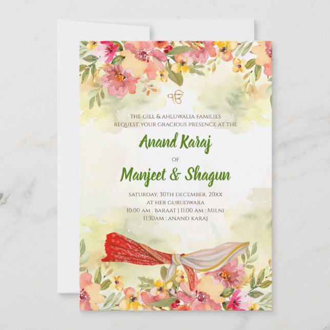 Cartes et invitations Anand Karaj pour mariage sik (Devant)