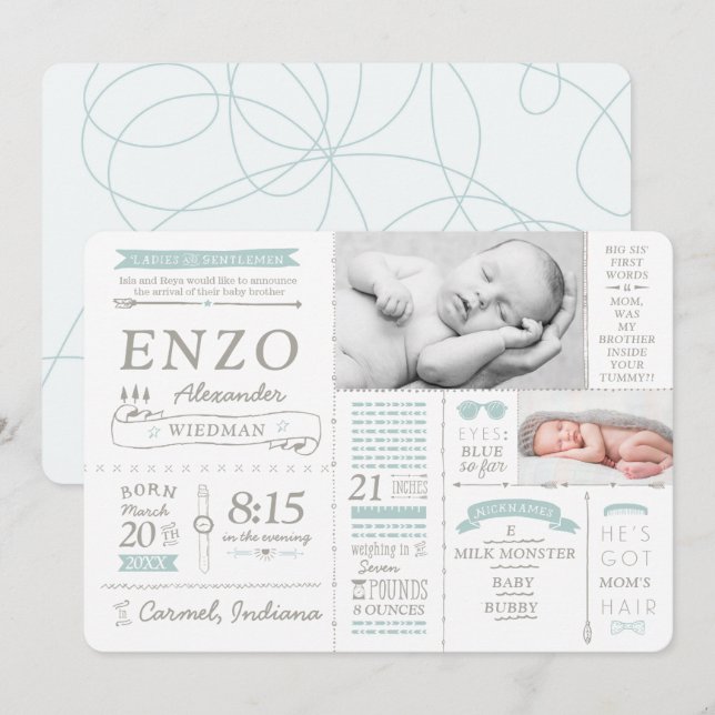 Cartes Faire-part de naissance Infographie (Devant / Derrière)