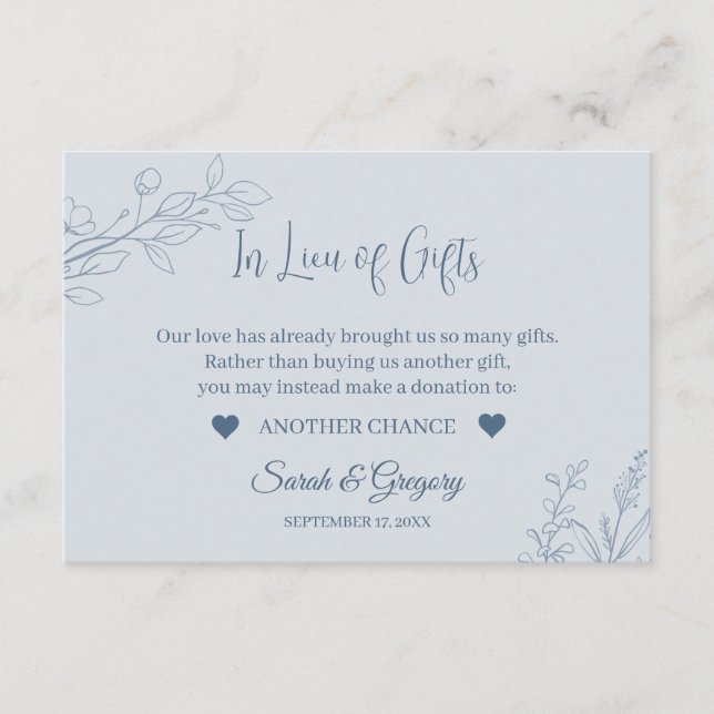 Cartes Floral Boho Dusty Bleu "À la place des cade (Devant)