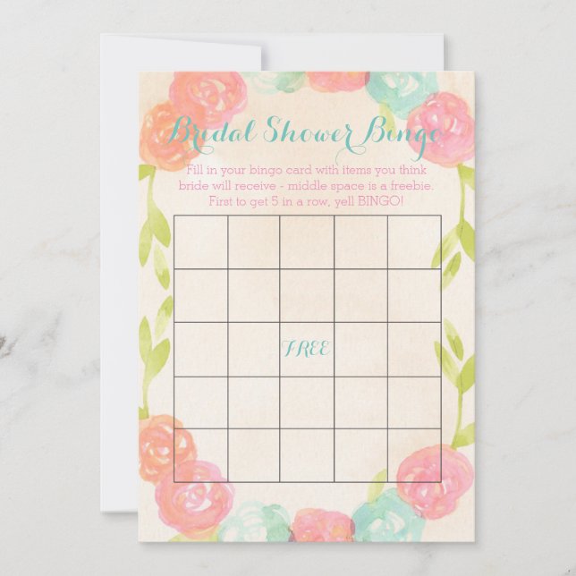Cartes florales de bingo-test de Fête de la mariée (Devant)