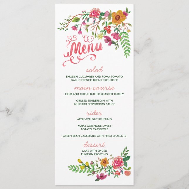 Cartes florales de menu de mariage peintes par (Devant)