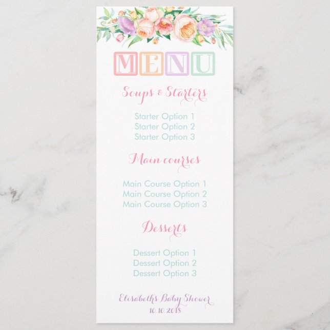 Cartes florales de menu de sorbet en pastel de (Devant)
