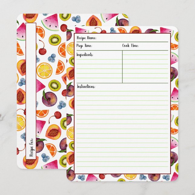 Cartes fruitées de recette (Devant / Derrière)