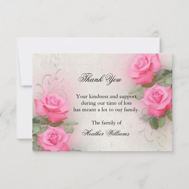 Cartes funéraires Merci, Cartes de notes roses (Devant)