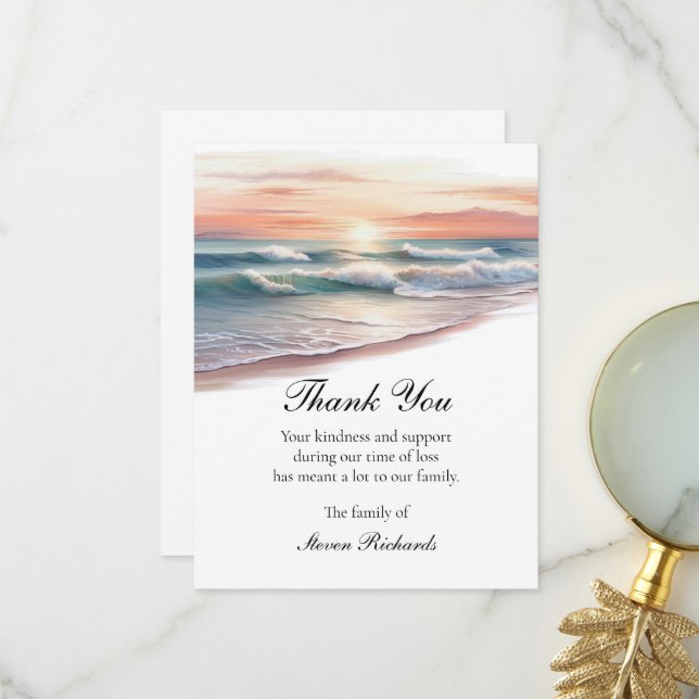 Cartes funéraires Merci Ocean Waves (Devant/Arrière en situation)