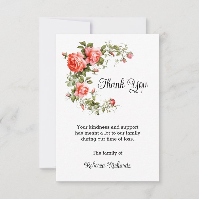 Cartes funéraires Merci, Roses de corail (Devant)