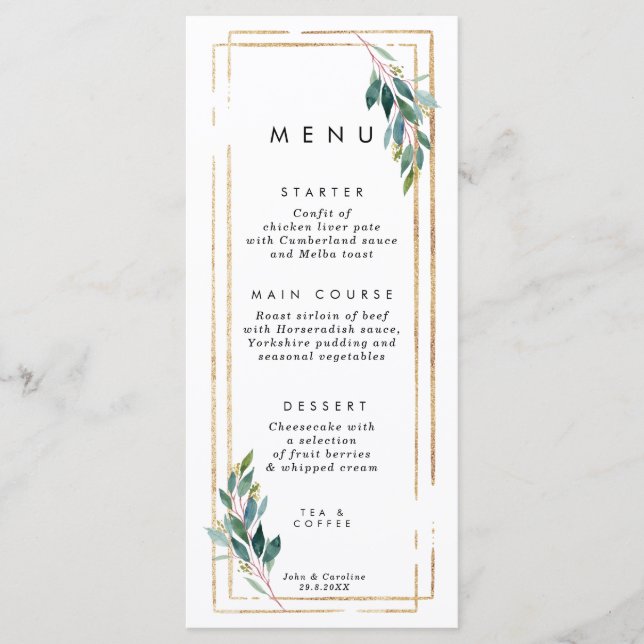 cartes géométriques de menu de mariage de verdure (Devant)