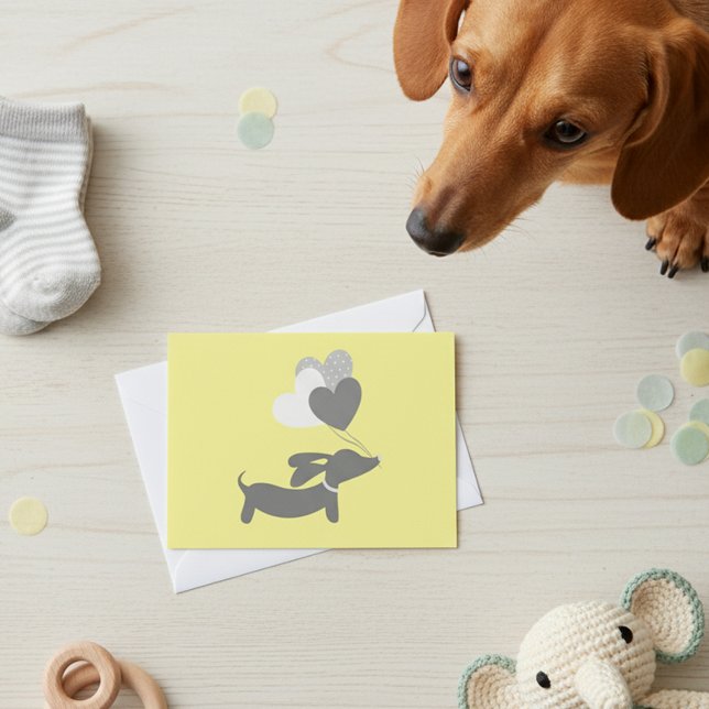Cartes grises jaunes de Merci de baby shower de (Yellow dachshund baby shower thank you cards)