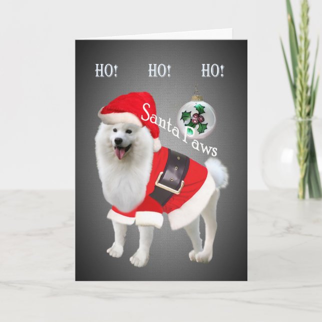 Cartes Ho Ho Ho Samoyed Père Noël (Devant)