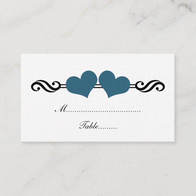 Cartes Mariage Coeurs Élégantes, Bleu (Devant)